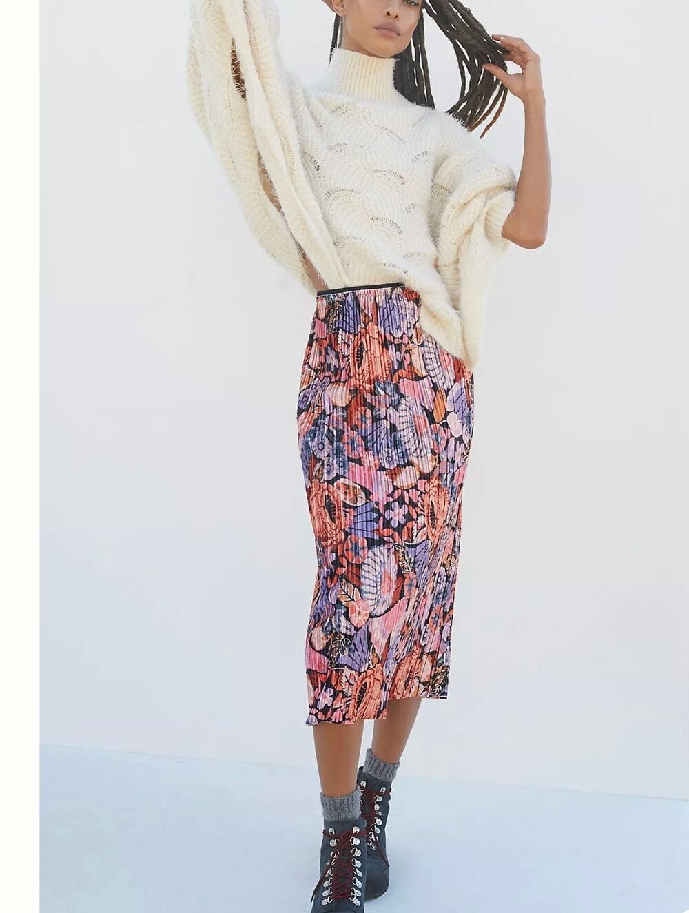 Anthropologie Maeve Tilda Pleated Velvet Midi Skirt